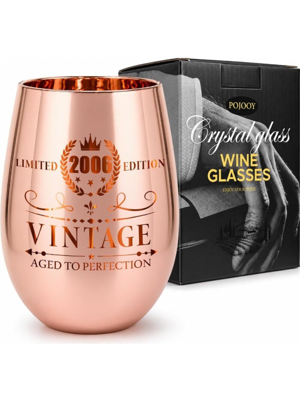 Rose Gold Vintage Wine Glass - 20th Birthday Gift for Her - 18oz Elegant Design